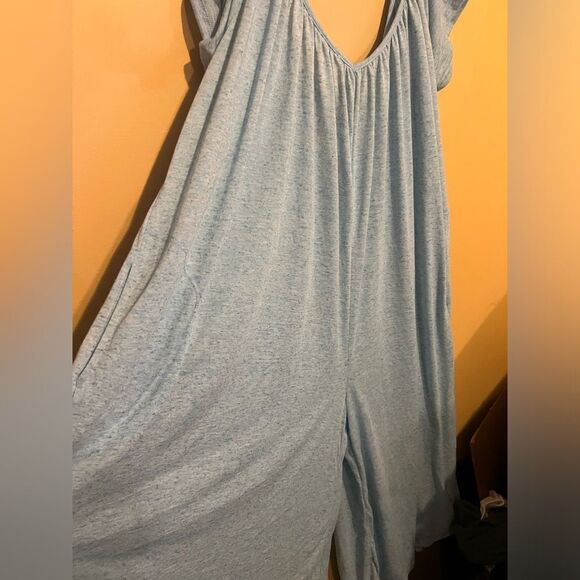 Free people beach blue linen blend oversized jumpsuit xs - Picture 3 of 11